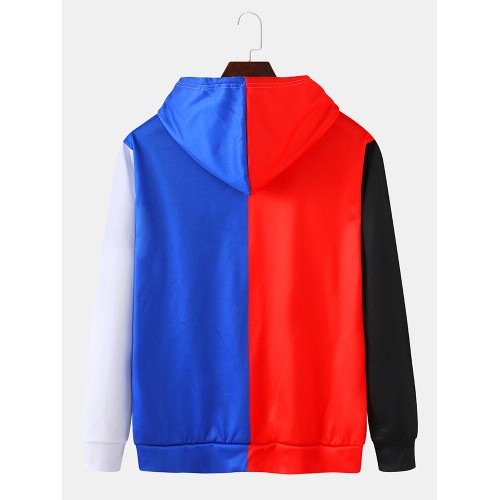 Mens Color Block Patchwork Loose Pouch Pocket Drawstring Hoodies Mens Color Block Patchwork Loose Pouch Pocket Drawstring Hoodies