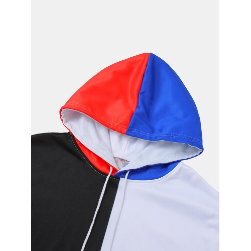 Mens Color Block Patchwork Loose Pouch Pocket Drawstring Hoodies Mens Color Block Patchwork Loose Pouch Pocket Drawstring Hoodies
