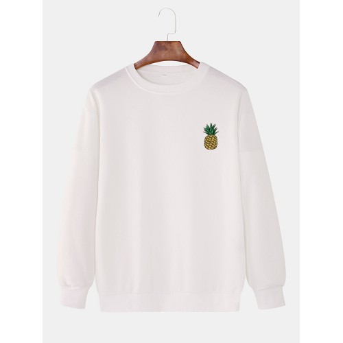 Mens Casual Loose Solid Color Pullover Sweatshirts With Cartoon Pineapple Mens Casual Loose Solid Color Pullover Sweatshirts With Cartoon Pineapple