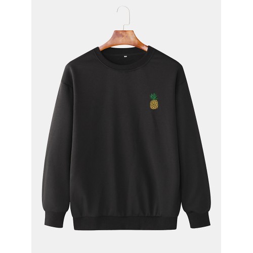 Mens Casual Loose Solid Color Pullover Sweatshirts With Cartoon Pineapple Mens Casual Loose Solid Color Pullover Sweatshirts With Cartoon Pineapple