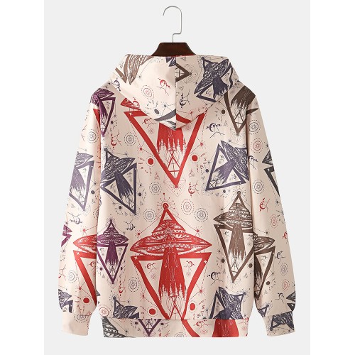 Mens Allover Space Ship Pattern Print Relaxed Fit Hoodies With Kangaroo Pocket Mens Allover Space Ship Pattern Print Relaxed Fit Hoodies With Kangaroo Pocket