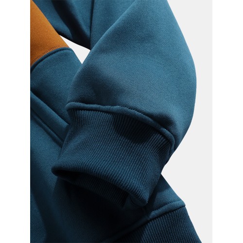 Mens Colorblock Patchwork Casual Pouch Pocket Drawstring Hoodies With Snap-Button Mens Colorblock Patchwork Casual Pouch Pocket Drawstring Hoodies With Snap-Button