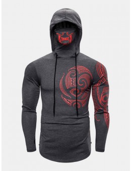 Mens Cotton Pattern Print Stretch Side Zip Regular Fit High Neck Hoodies
