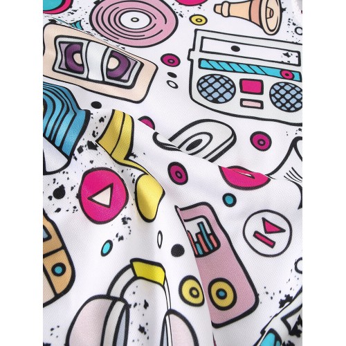 Mens Cartoon Music Pattern Print Relaxed Fit Drawstring Hoodies With Muff Pocket Mens Cartoon Music Pattern Print Relaxed Fit Drawstring Hoodies With Muff Pocket