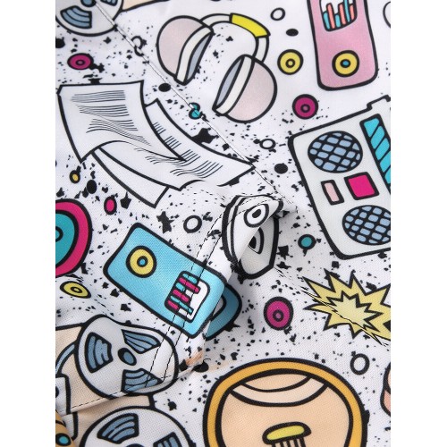 Mens Cartoon Music Pattern Print Relaxed Fit Drawstring Hoodies With Muff Pocket Mens Cartoon Music Pattern Print Relaxed Fit Drawstring Hoodies With Muff Pocket