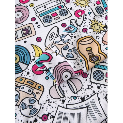 Mens Cartoon Music Pattern Print Relaxed Fit Drawstring Hoodies With Muff Pocket Mens Cartoon Music Pattern Print Relaxed Fit Drawstring Hoodies With Muff Pocket