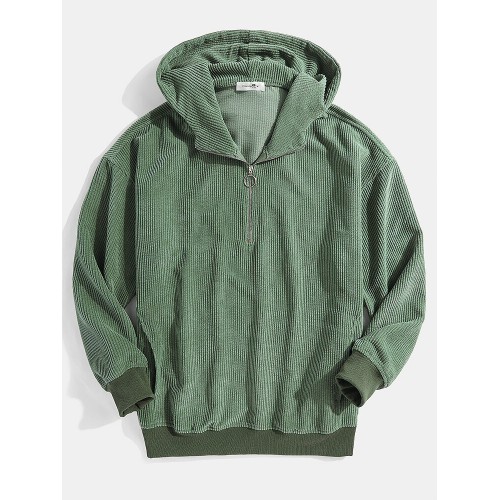 Mens Corduroy Solid Color Vintage Zipper Front Casual Hoodies With Pocket Mens Corduroy Solid Color Vintage Zipper Front Casual Hoodies With Pocket
