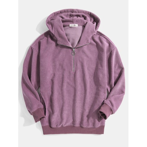 Mens Corduroy Solid Color Vintage Zipper Front Casual Hoodies With Pocket Mens Corduroy Solid Color Vintage Zipper Front Casual Hoodies With Pocket