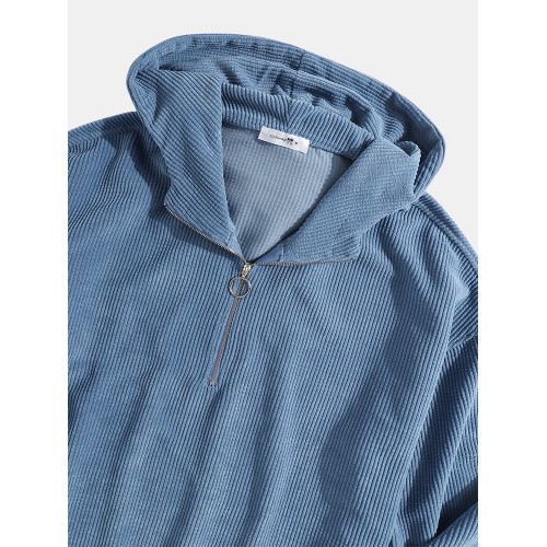 Mens Corduroy Solid Color Vintage Zipper Front Casual Hoodies With Pocket Mens Corduroy Solid Color Vintage Zipper Front Casual Hoodies With Pocket