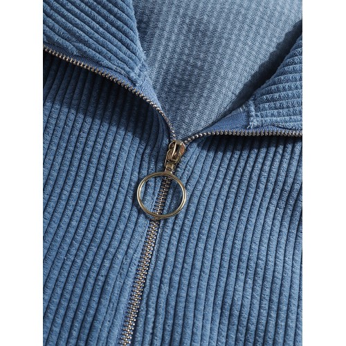 Mens Corduroy Solid Color Vintage Zipper Front Casual Hoodies With Pocket Mens Corduroy Solid Color Vintage Zipper Front Casual Hoodies With Pocket