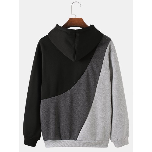 Mens Color Contrast With Irregular Stitching Drawstring Hoodies Mens Color Contrast With Irregular Stitching Drawstring Hoodies