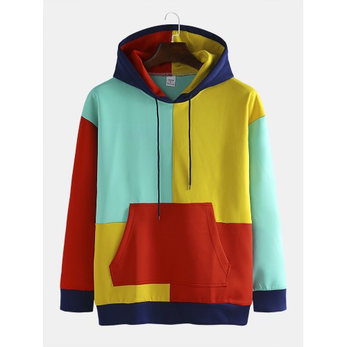Mens Casual Colorblock Panel Streetwear Kangaroo Pockets Hoodies Mens Casual Colorblock Panel Streetwear Kangaroo Pockets Hoodies