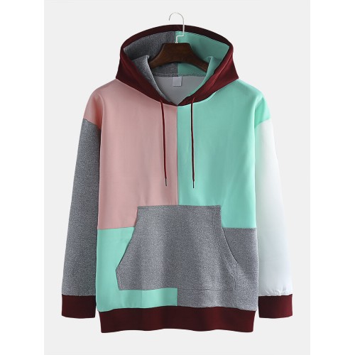 Mens Casual Colorblock Panel Streetwear Kangaroo Pockets Hoodies Mens Casual Colorblock Panel Streetwear Kangaroo Pockets Hoodies