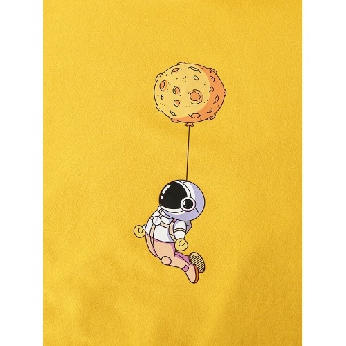 Mens Cotton Cartoon Astronaut Chest Print Solid Light Casual Hoodies With Muff Pocket Mens Cotton Cartoon Astronaut Chest Print Solid Light Casual Hoodies With Muff Pocket