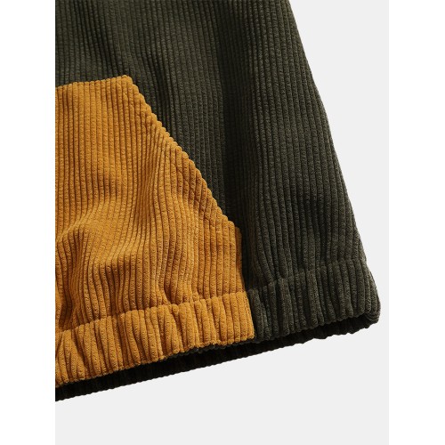 Mens Corduroy Contrast Patchwork Casual Drawstring Elastic Hem Hoodies With Kangaroo Pocket Mens Corduroy Contrast Patchwork Casual Drawstring Elastic Hem Hoodies With Kangaroo Pocket