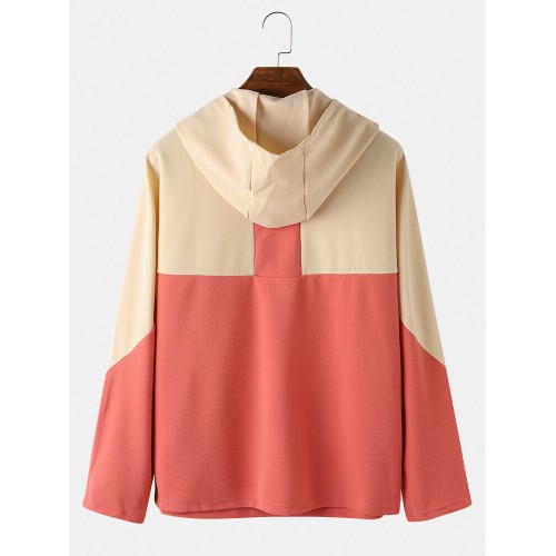 Mens Contrast Color Half Zipper Front Loose Fit Long Sleeve Hoodies With Pocket Mens Contrast Color Half Zipper Front Loose Fit Long Sleeve Hoodies With Pocket