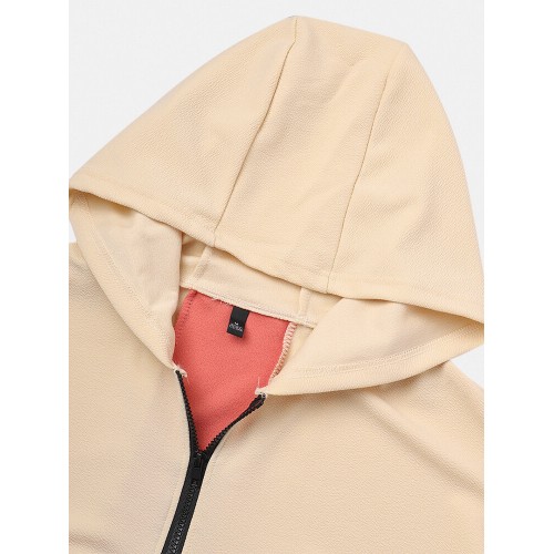 Mens Contrast Color Half Zipper Front Loose Fit Long Sleeve Hoodies With Pocket Mens Contrast Color Half Zipper Front Loose Fit Long Sleeve Hoodies With Pocket