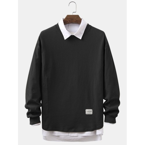 Mens Cotton Basic Solid Color Loose Casual Round Neck Sweatshirts Mens Cotton Basic Solid Color Loose Casual Round Neck Sweatshirts