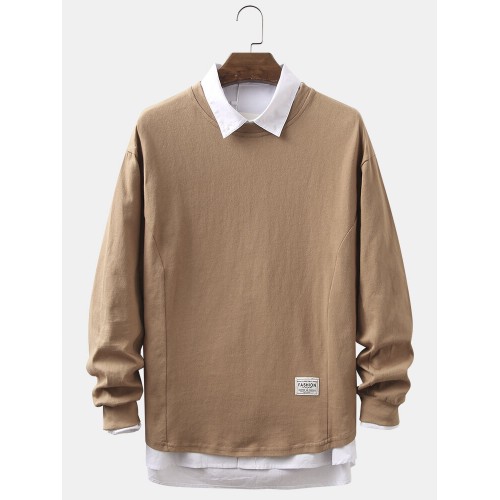 Mens Cotton Basic Solid Color Loose Casual Round Neck Sweatshirts Mens Cotton Basic Solid Color Loose Casual Round Neck Sweatshirts