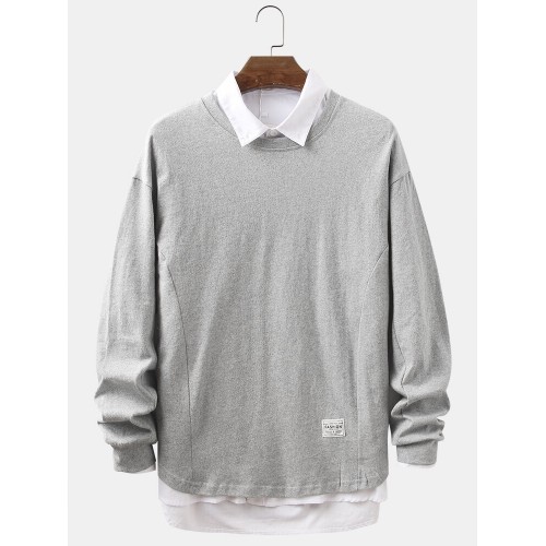 Mens Cotton Basic Solid Color Loose Casual Round Neck Sweatshirts Mens Cotton Basic Solid Color Loose Casual Round Neck Sweatshirts