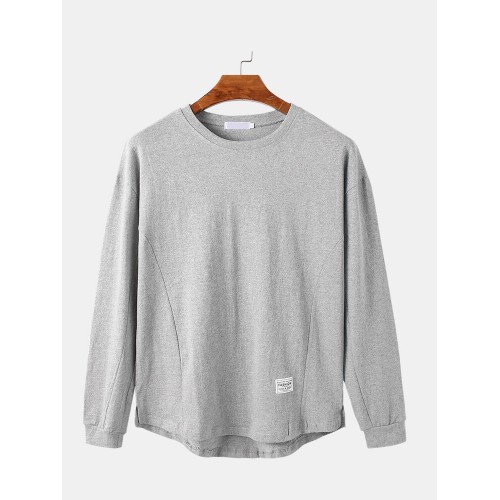 Mens Cotton Basic Solid Color Loose Casual Round Neck Sweatshirts Mens Cotton Basic Solid Color Loose Casual Round Neck Sweatshirts