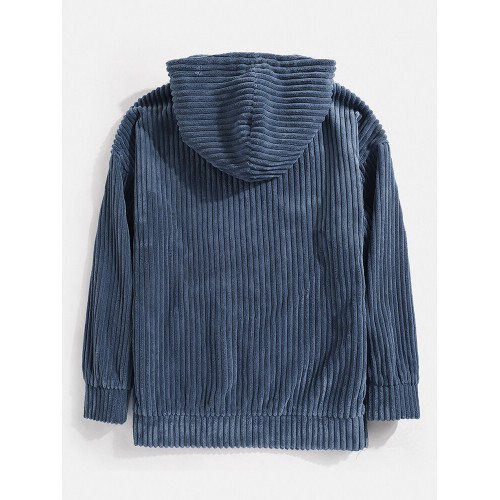 Mens Corduroy Solid Color Casual Loose Fit Kangaroo Pocket Drawstring Hoodies Mens Corduroy Solid Color Casual Loose Fit Kangaroo Pocket Drawstring Hoodies