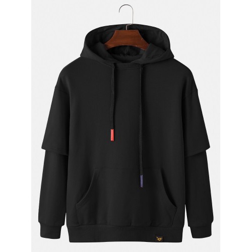 Mens Contrast Patchwork Sleeve 100% Cotton Casual Kangaroo Pocket Drawstring Hoodies Mens Contrast Patchwork Sleeve 100% Cotton Casual Kangaroo Pocket Drawstring Hoodies