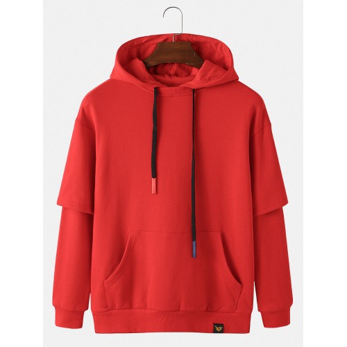 Mens Contrast Patchwork Sleeve 100% Cotton Casual Kangaroo Pocket Drawstring Hoodies Mens Contrast Patchwork Sleeve 100% Cotton Casual Kangaroo Pocket Drawstring Hoodies