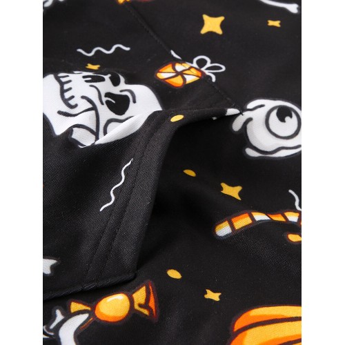 Mens All Over Skull Print Halloween Loose Drawstring Hoodies With Kangaroo Pocket Mens All Over Skull Print Halloween Loose Drawstring Hoodies With Kangaroo Pocket