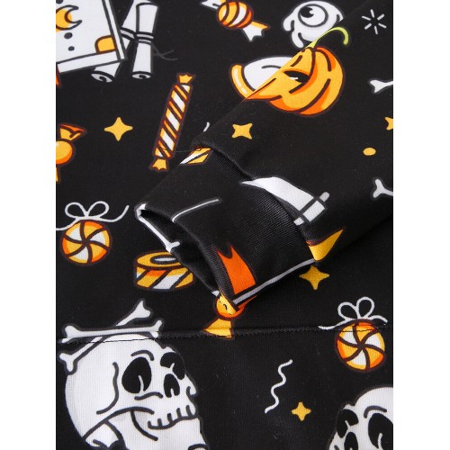 Mens All Over Skull Print Halloween Loose Drawstring Hoodies With Kangaroo Pocket Mens All Over Skull Print Halloween Loose Drawstring Hoodies With Kangaroo Pocket