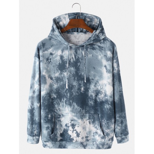 Mens Tie-Dye Print Relaxed Fit Casual Drawstring Hoodies With Kangaroo Pocket