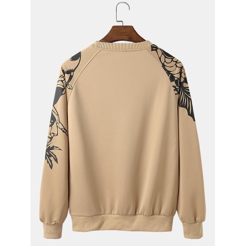 Mens Oriental Paper-Cut Art Print Shoulder Panel Casual Designer Sweatshirts Mens Oriental Paper-Cut Art Print Shoulder Panel Casual Designer Sweatshirts