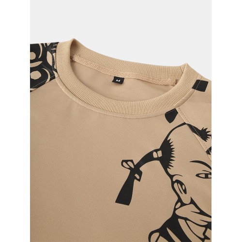 Mens Oriental Paper-Cut Art Print Shoulder Panel Casual Designer Sweatshirts Mens Oriental Paper-Cut Art Print Shoulder Panel Casual Designer Sweatshirts