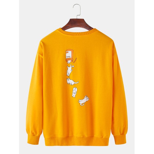 Mens Funny Cartoon Print Solid Color Relaxed Fit Casual Round Neck Sweatshirts Mens Funny Cartoon Print Solid Color Relaxed Fit Casual Round Neck Sweatshirts