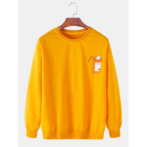 Mens Funny Cartoon Print Solid Color Relaxed Fit Casual Round Neck Sweatshirts Mens Funny Cartoon Print Solid Color Relaxed Fit Casual Round Neck Sweatshirts