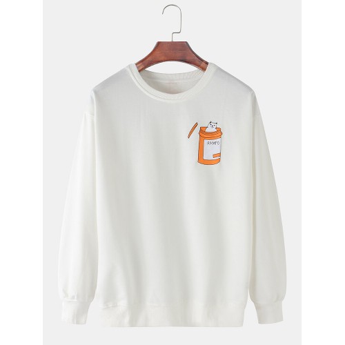 Mens Funny Cartoon Print Solid Color Relaxed Fit Casual Round Neck Sweatshirts Mens Funny Cartoon Print Solid Color Relaxed Fit Casual Round Neck Sweatshirts