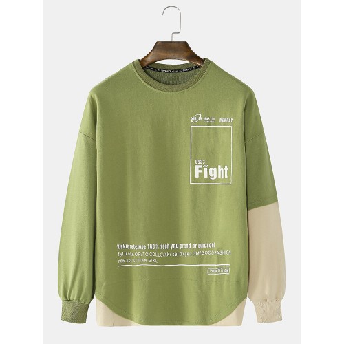 Mens Letter Print Patchwork Cotton Loose Casual Crew Neck Long Sleeve Sweatshirt Mens Letter Print Patchwork Cotton Loose Casual Crew Neck Long Sleeve Sweatshirt