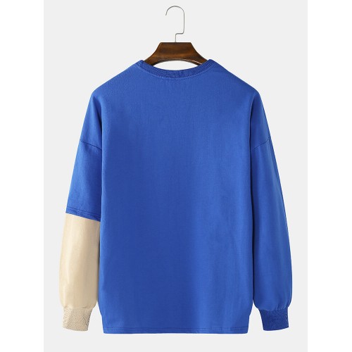 Mens Letter Print Patchwork Cotton Loose Casual Crew Neck Long Sleeve Sweatshirt Mens Letter Print Patchwork Cotton Loose Casual Crew Neck Long Sleeve Sweatshirt