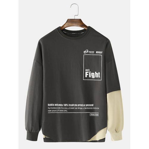 Mens Letter Print Patchwork Cotton Loose Casual Crew Neck Long Sleeve Sweatshirt Mens Letter Print Patchwork Cotton Loose Casual Crew Neck Long Sleeve Sweatshirt