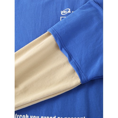 Mens Letter Print Patchwork Cotton Loose Casual Crew Neck Long Sleeve Sweatshirt Mens Letter Print Patchwork Cotton Loose Casual Crew Neck Long Sleeve Sweatshirt