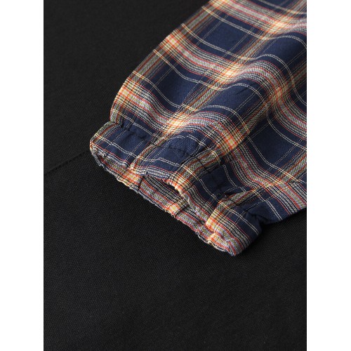 Mens Plaid Patchwork Letter Print Doctor Sleeves Casual Loose Hoodies With Muff Pocket Mens Plaid Patchwork Letter Print Doctor Sleeves Casual Loose Hoodies With Muff Pocket