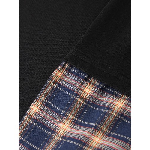 Mens Plaid Patchwork Letter Print Doctor Sleeves Casual Loose Hoodies With Muff Pocket Mens Plaid Patchwork Letter Print Doctor Sleeves Casual Loose Hoodies With Muff Pocket