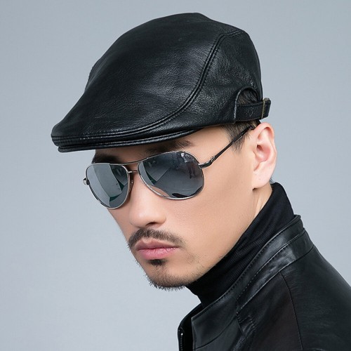 Men's Genuine Leather Top Layer Sheepskin Hat Spring And Autumn Single Leather Thin Section Flat Hat