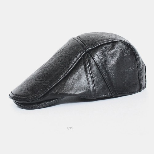 Men Genuine Leather Plus Thick Keep Warm Casual Forward Hat Beret Hat