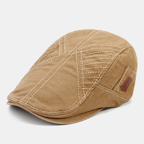 Men Solid Color Casual Outdoor Forward Hat Beret Hat - Khaki