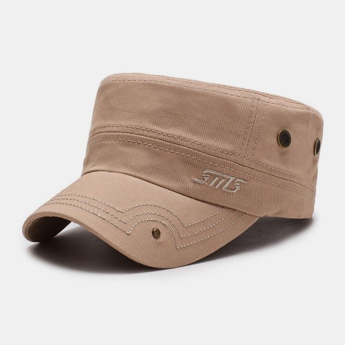 Men's Fashion Embroidered Cotton Flat Hat Outdoor All-Match Solid Color Military Cap