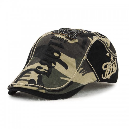 Men Women Cotton Camouflage Beret Cap Buckle Adjustable Paper Military Cabbie Golf Hat