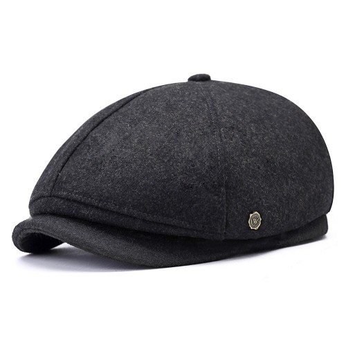 Mens Winter Thicken Warm Wool Beret Cap Outdoor Casual Solid Forward Octagonal Hat