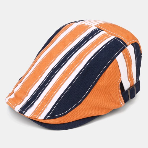Men Three-color Stitching Stripe Outdoor Leisure Hat Flat Cap