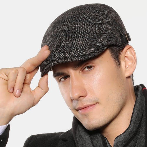 Men's Beret Caps British Plaid Cap Men Outdoor Casual Hat Felt Adjustable